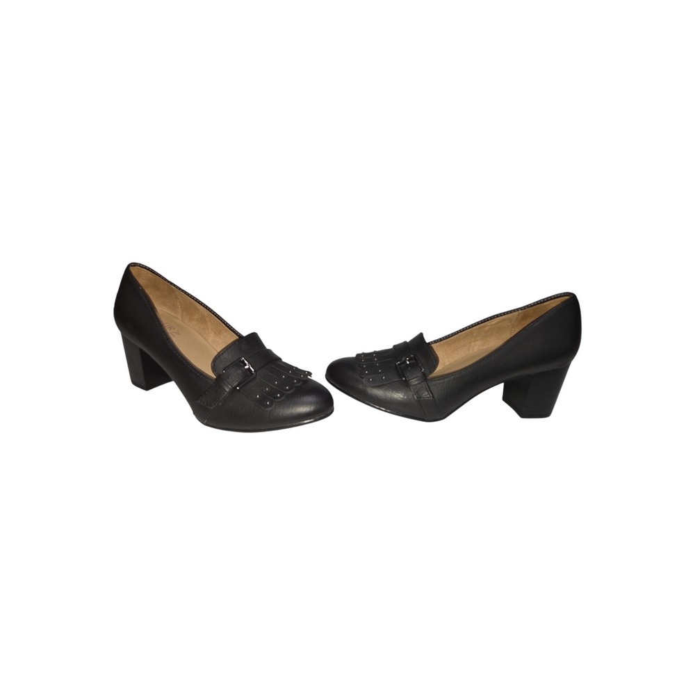 Naturalizer Myrle Black Kiltie Fringe Buckle Block Heel Pumps‎ Women's 6M